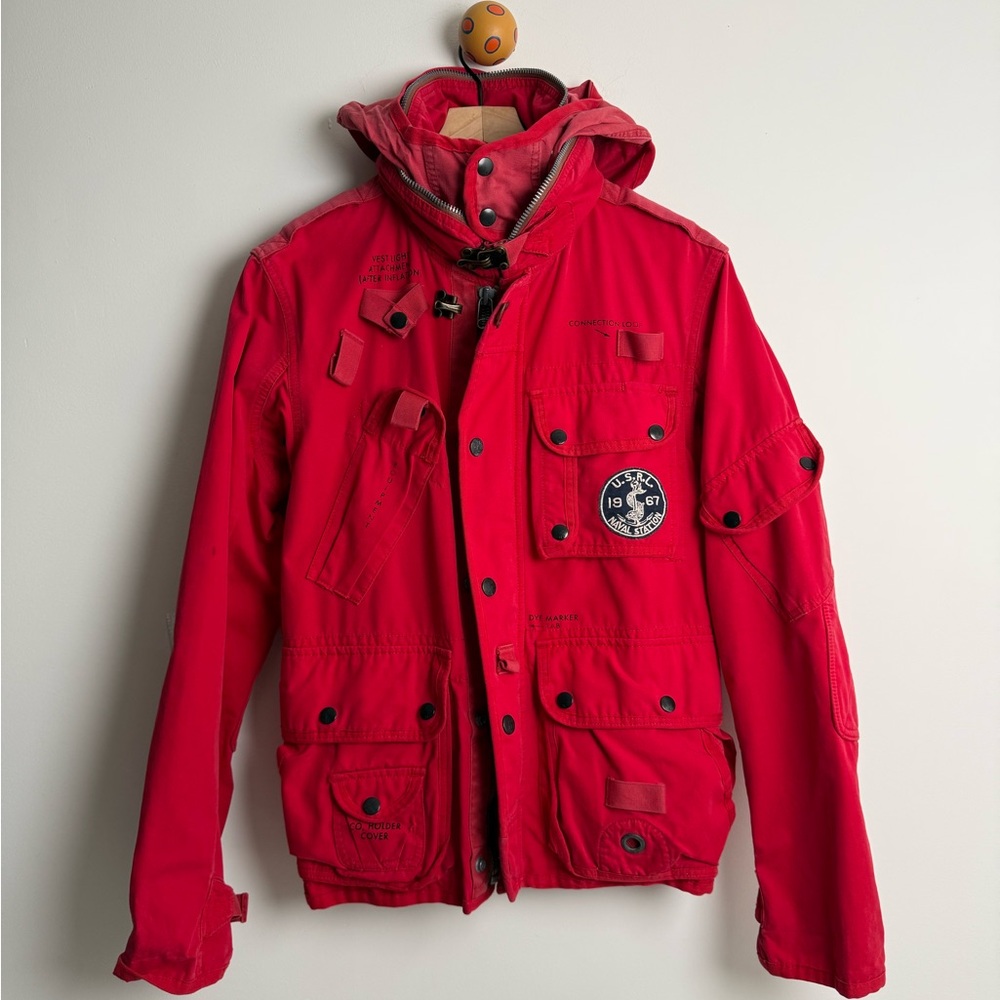 Red Hooded Jacket with Patch